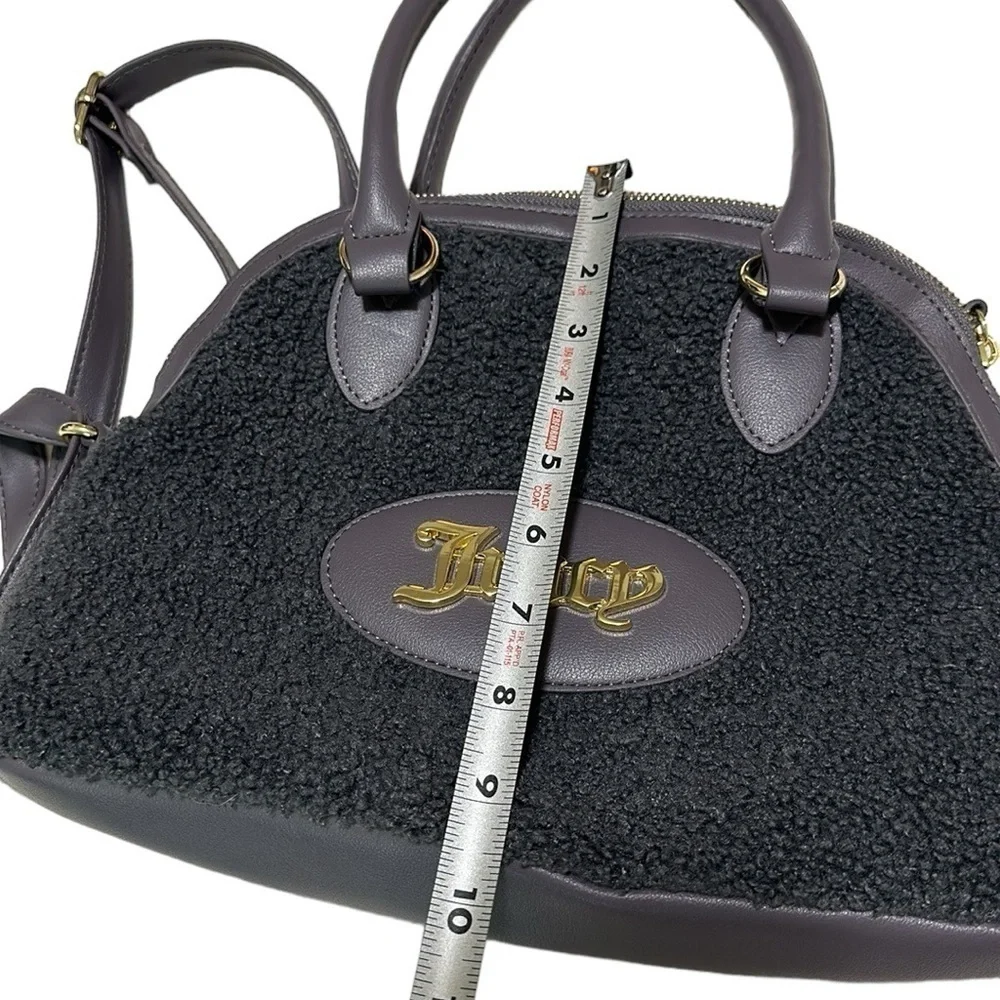 Juicy Couture Y2K Crossbody Gray Satchel Dome Sherpa Vegan Faux Leather Bag